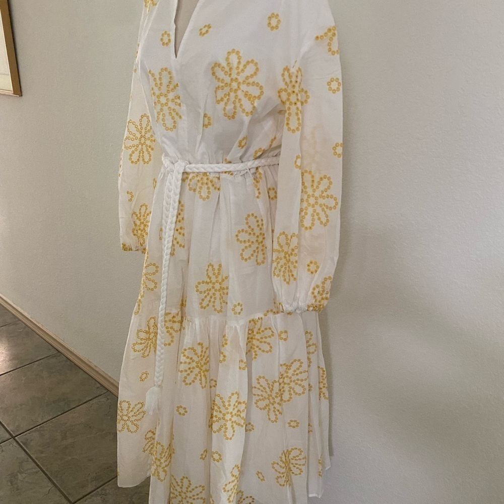 Alexis White Yellow Cottage Core Embroidered Eyelet Midi‎ Dress Women's Large - Picture 5 of 13
